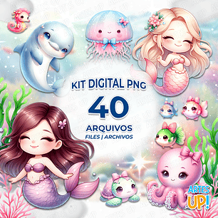 Kit Digital PNG Sereia Fundo do Mar Clipart