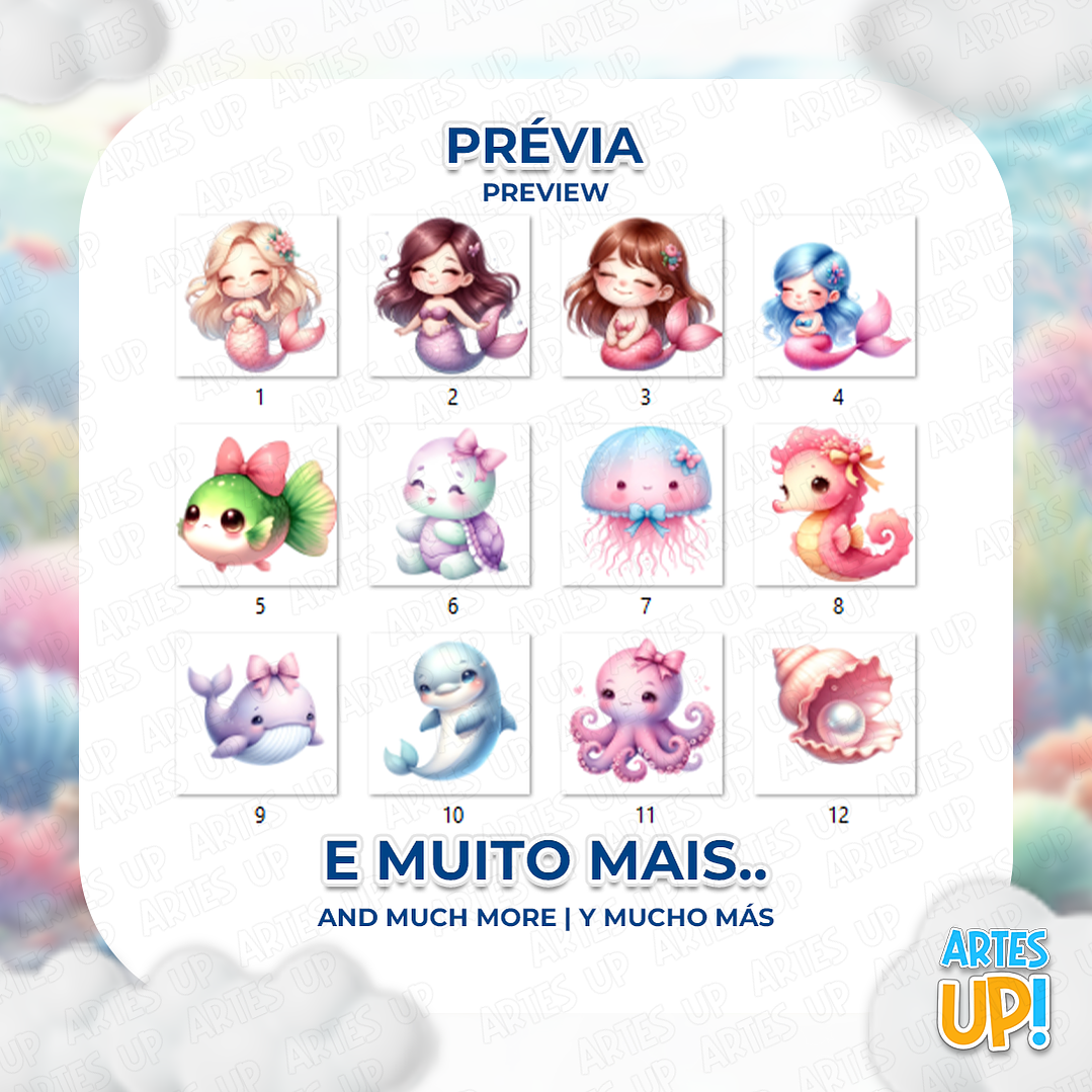 Kit Digital PNG Sereia Fundo do Mar Clipart 2