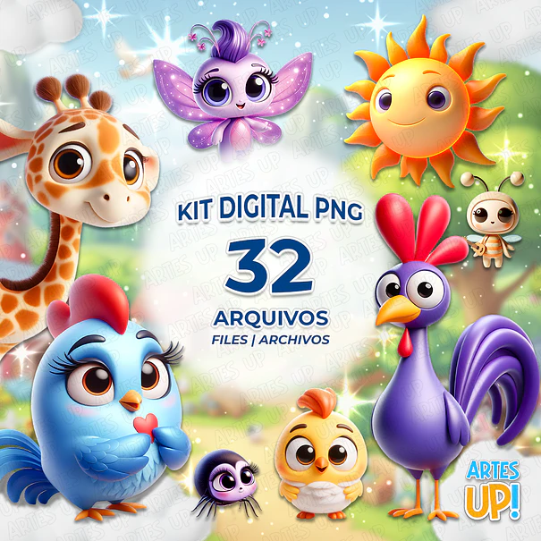 Kit Digital PNG Galinha Pintadinha Clipart 3D  1