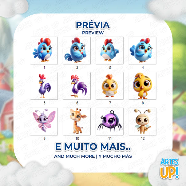 Kit Digital PNG Galinha Pintadinha Clipart 3D  2