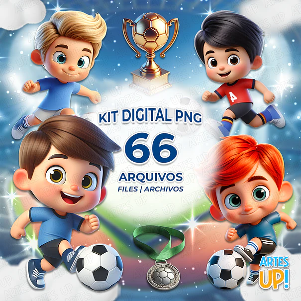 Kit Digital PNG Meninos Jogando Futebol Clipart 1