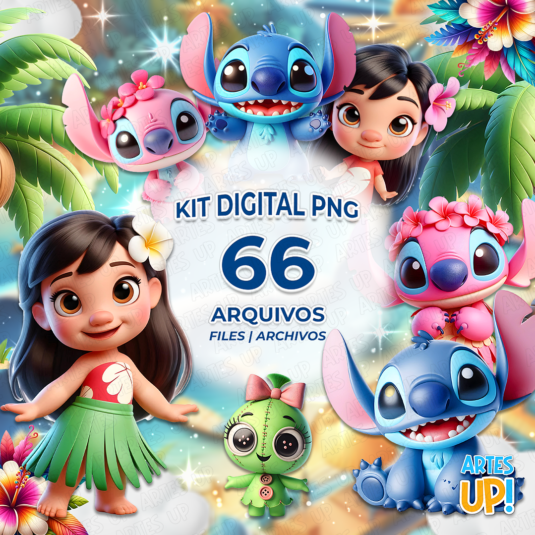 Kit Digital PNG Lilo e Stitch Clipart Cute 3D 1