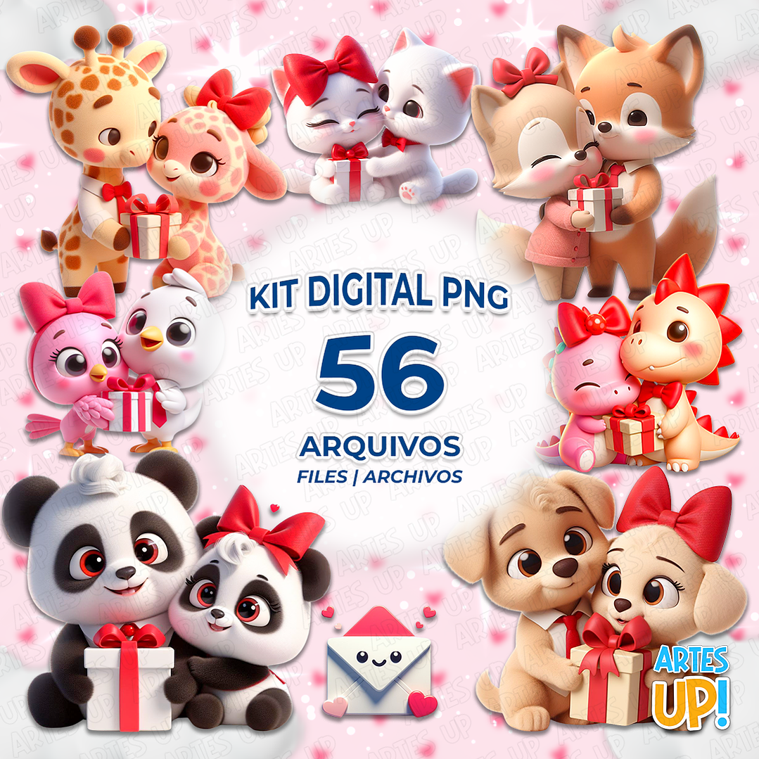 Kit Digital PNG Animais Casal de Namorados Clipart Fofos 1