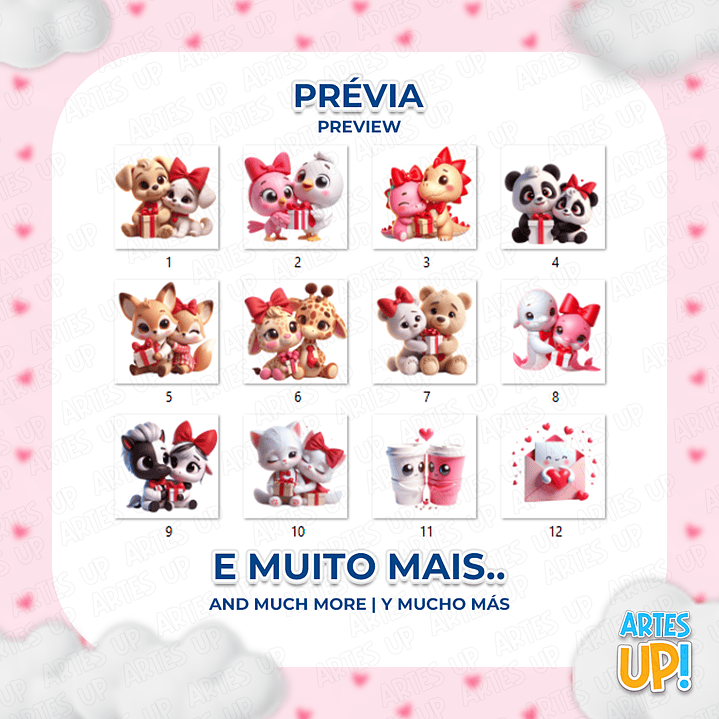 Kit Digital PNG Animais Casal de Namorados Clipart Fofos 2