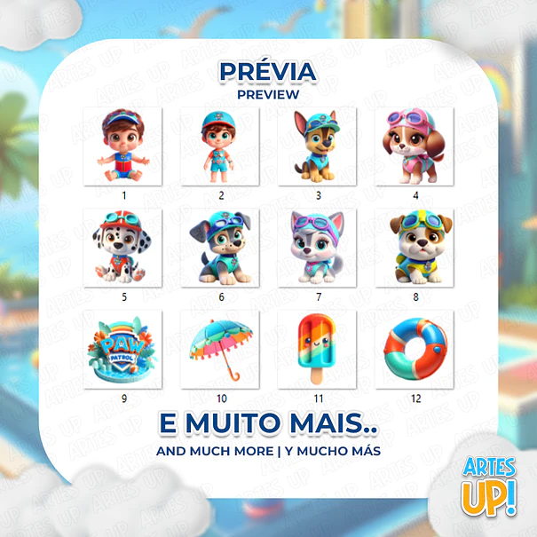 Kit Digital PNG Patrulha Canina Pool Party Clipart 2