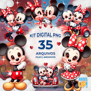 Kit digital PNG Mickey y Minnie Clipart en versiones enamoradas 