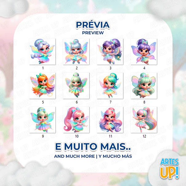 Kit Digital PNG Fadas Coloridas Clipart 2
