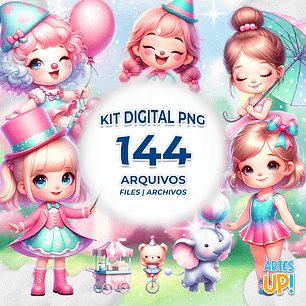 Kit Digital PNG Circo Clipart Rosa Menina