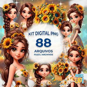 Kit Digital PNG Mulher Girassol Clipart