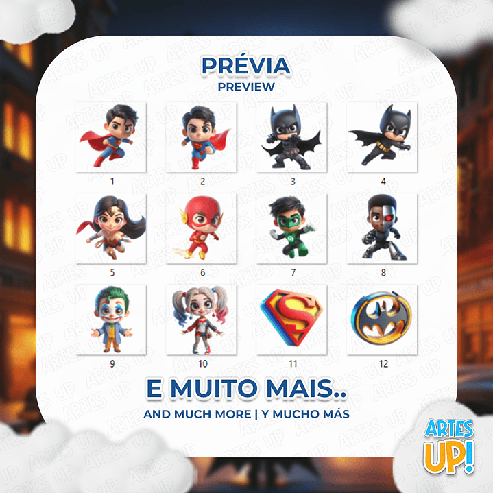 Kit Digital PNG Heróis Liga da Justiça Clipart 3D Cute 2