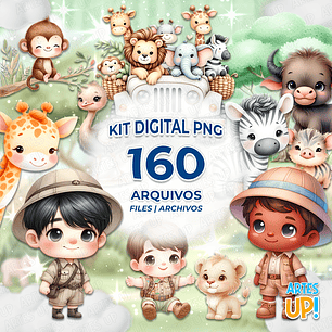 Kit Digital PNG Safari Menino Clipart Aquarela