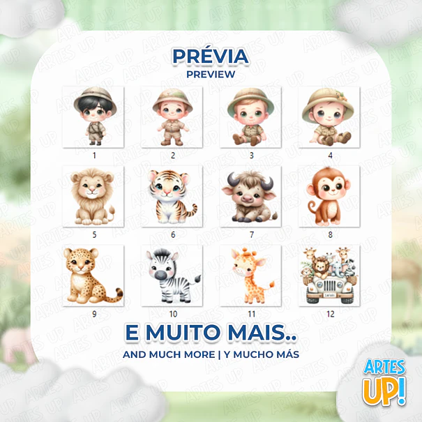 Kit Digital PNG Safari Menino Clipart Aquarela 2