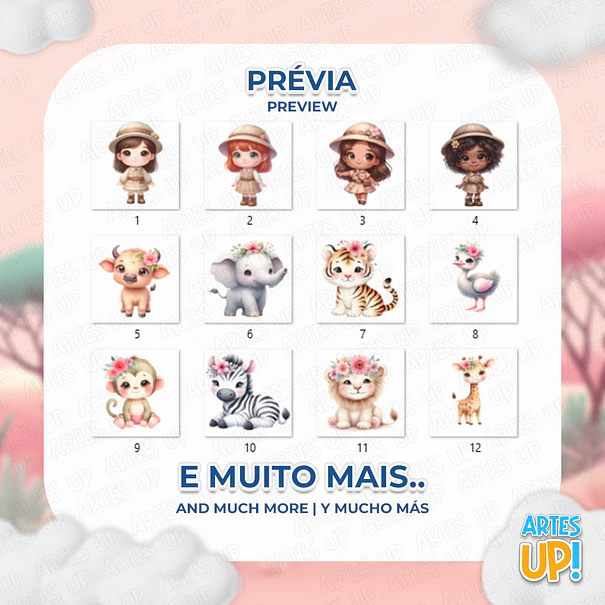Kit digital PNG Safari Girl Clipart Acuarela 2