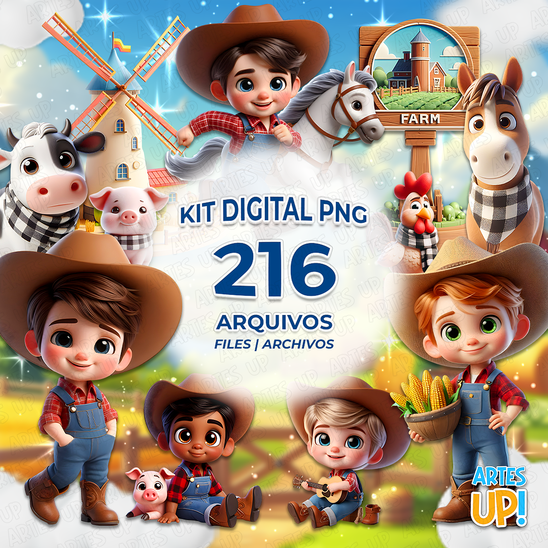 Kit Digital PNG Fazendinha Menino Clipart 3D 1