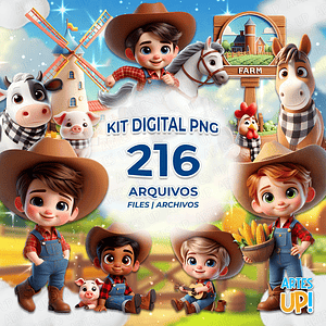 Kit digital PNG Pequeño niño de granja Clipart 3D