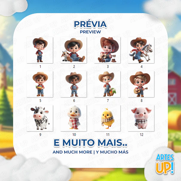 Digital Kit PNG Little Farm Boy Clipart 3D 2