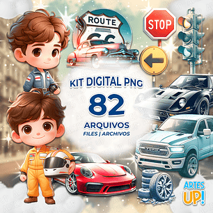 Kit Digital PNG Pilotos + Carros Vintage Clipart