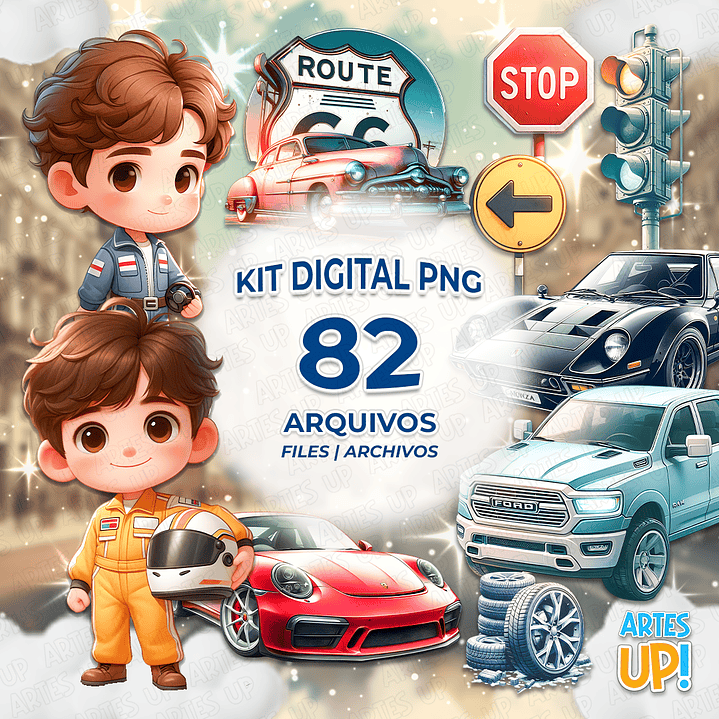Kit Digital PNG Pilotos + Carros Vintage Clipart 1