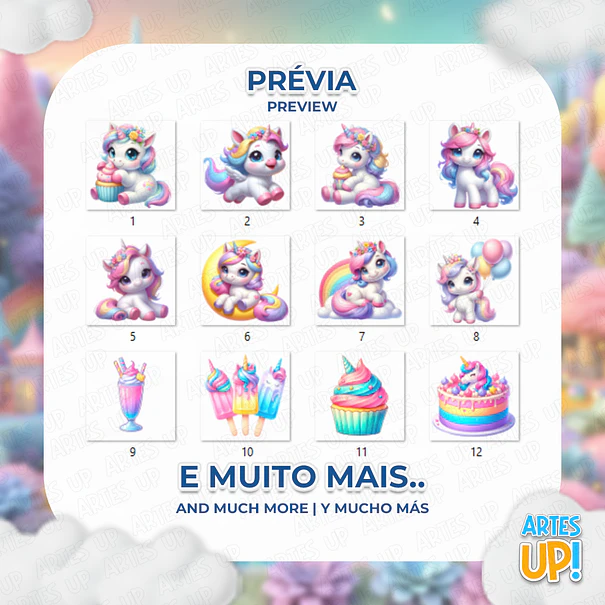 Kit Digital PNG Unicórnio Clipart Cute 2