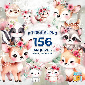 Kit digital PNG Clipart floral del bosque encantado