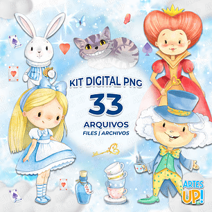 Kit Digital PNG  Alice no País das Maravilhas Clipart Aquarela