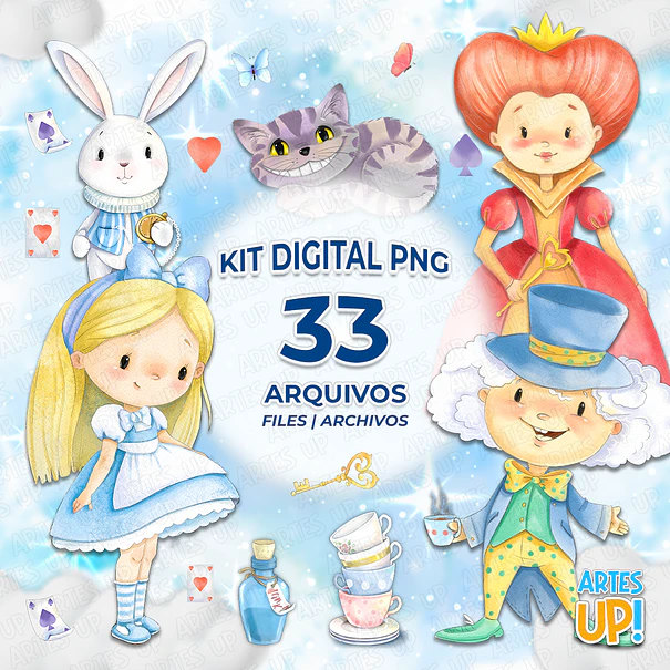 Kit Digital PNG  Alice no País das Maravilhas Clipart Aquarela 1