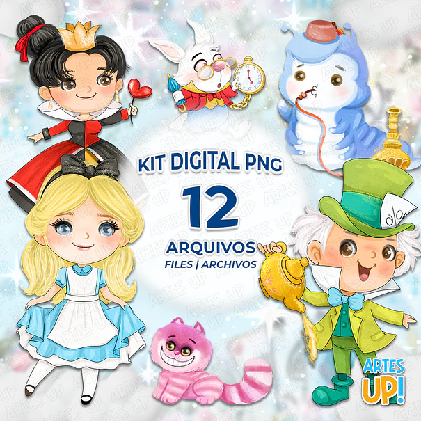 Alice in Wonderland Watercolor Clipart Digital Kit PNG 1