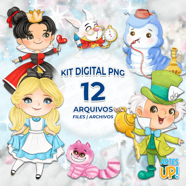Kit Digital PNG Alice no País das Maravilhas Clipart Aquarela 1