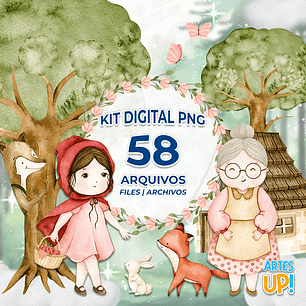 Kit Digital PNG Chapeuzinho Vermelho Clipart Aquarela