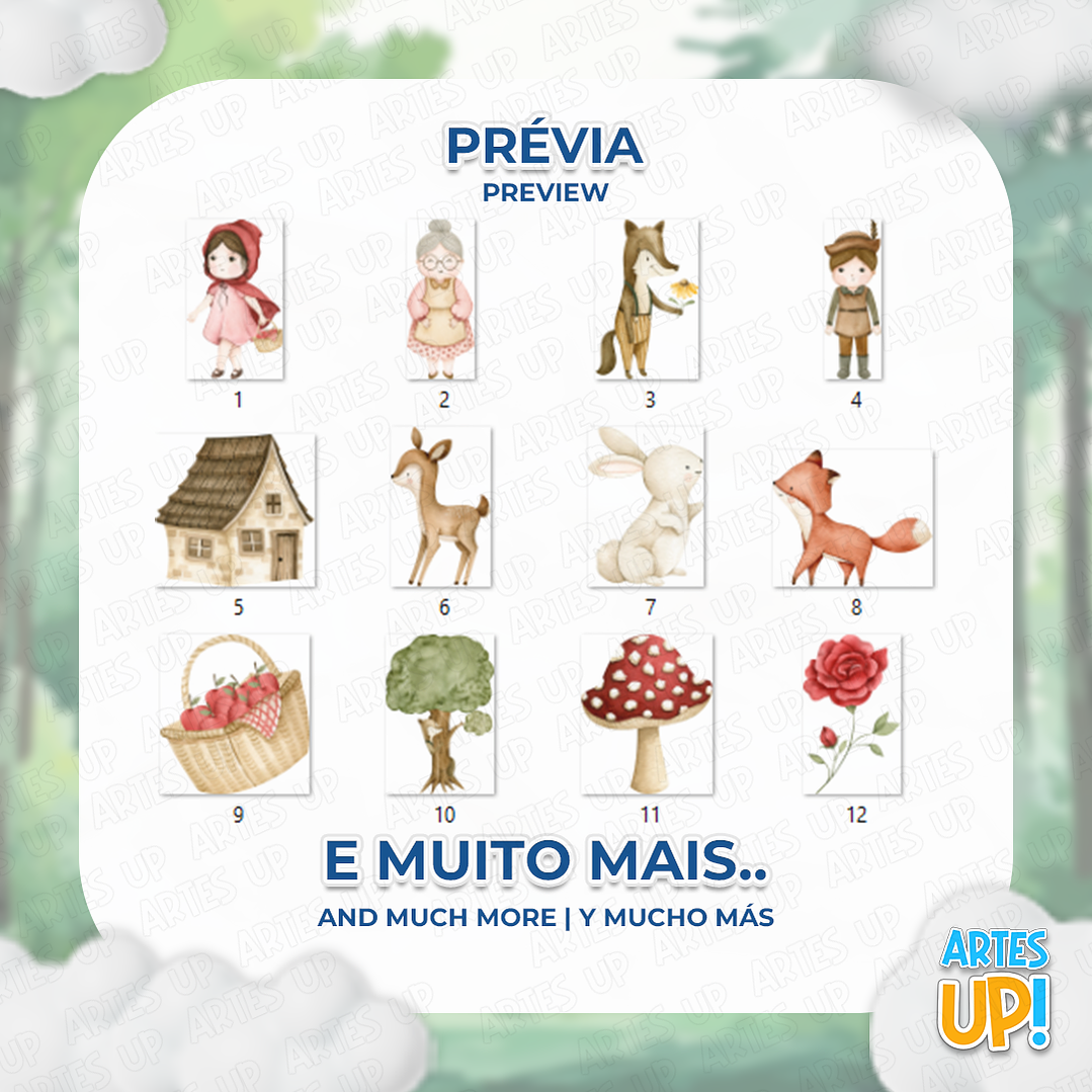 Kit Digital PNG Chapeuzinho Vermelho Clipart Aquarela 2