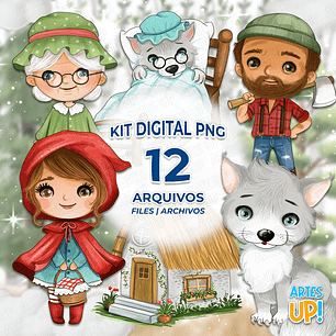 Kit Digital PNG Chapeuzinho Vermelho Clipart Aquarela