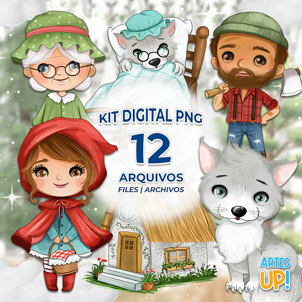 Kit Digital PNG Chapeuzinho Vermelho Clipart Aquarela 1