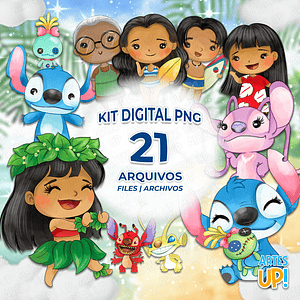 Kit digital PNG Lilo y Stitch Clipart Acuarela