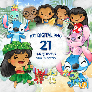 Kit Digital PNG Lilo e Stitch Clipart Aquarela