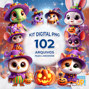 Lindo kit digital de animales de Halloween PNG Clipart