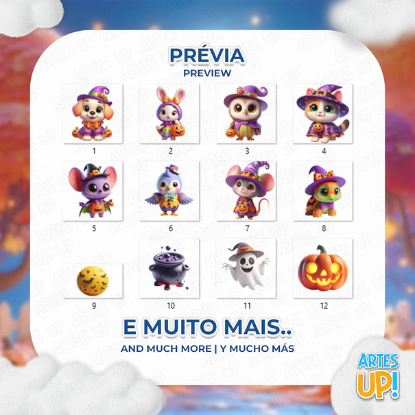 Kit Digital PNG Animais Fofos Halloween Clipart 2