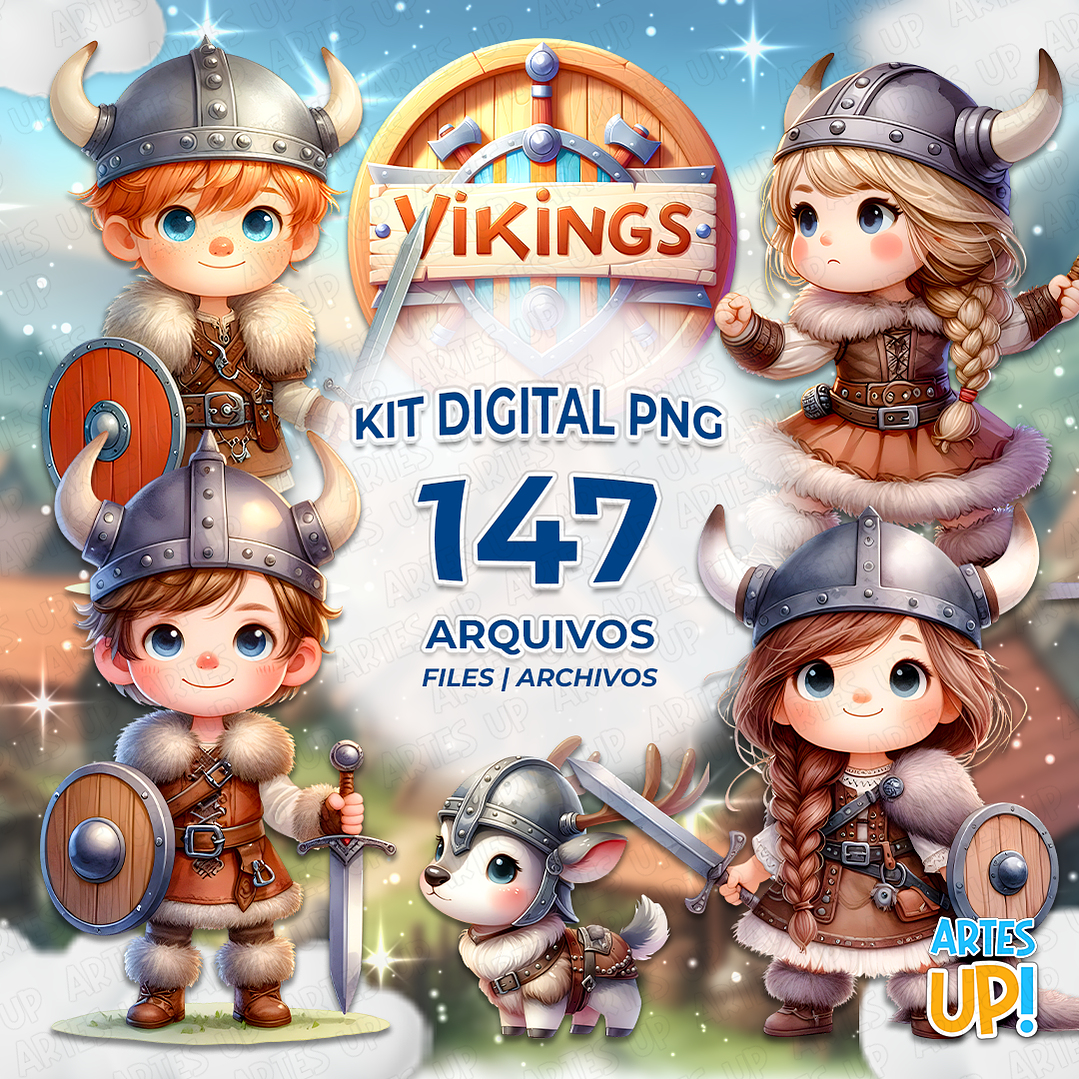 Kit Digital PNG Vikings Clipart Aquarela 1