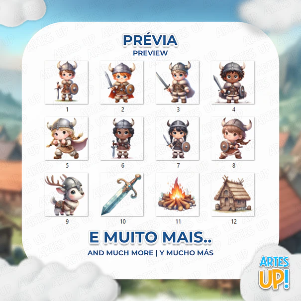 Kit Digital PNG Vikings Clipart Aquarela 2