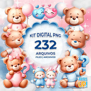 Kit digital PNG Ositos de peluche Baby Shower Rosa y Azul Clipart
