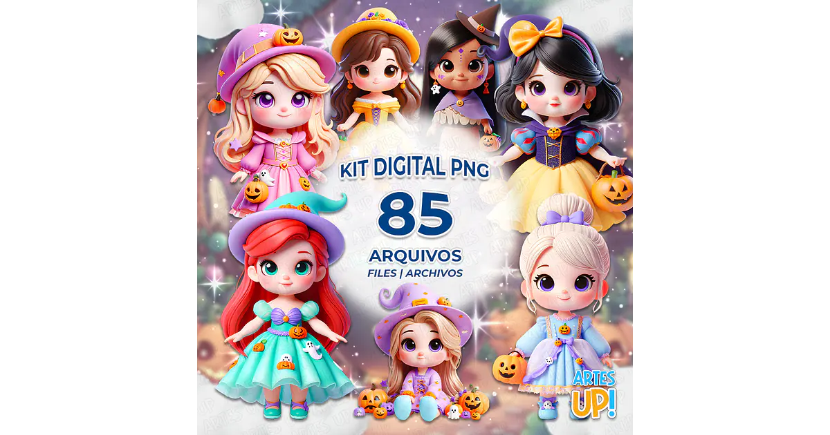 Kit PNG digital de princesas Disney para Halloween