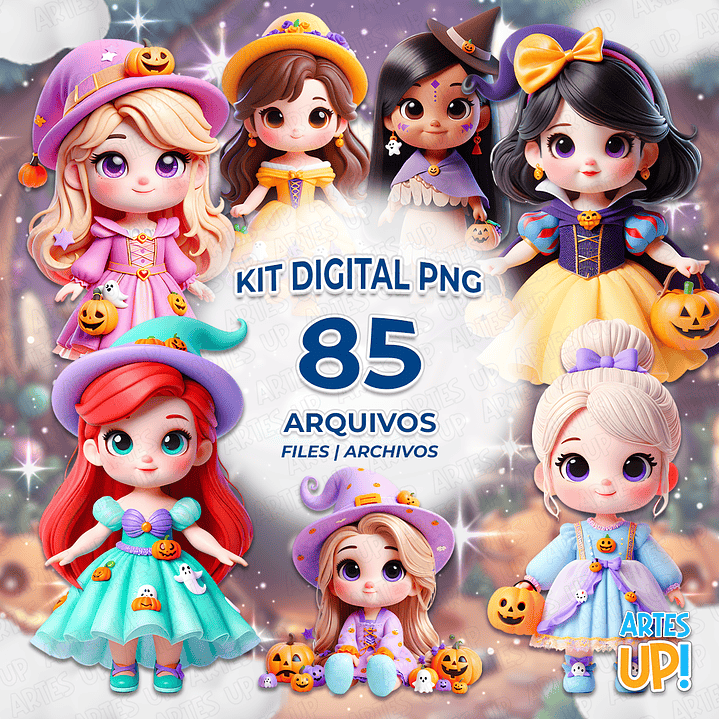 Kit Digital PNG Princesas Disney Halloween Clipart Cute 1