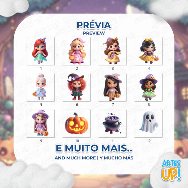Kit Digital PNG Princesas Disney Halloween Clipart Cute 2