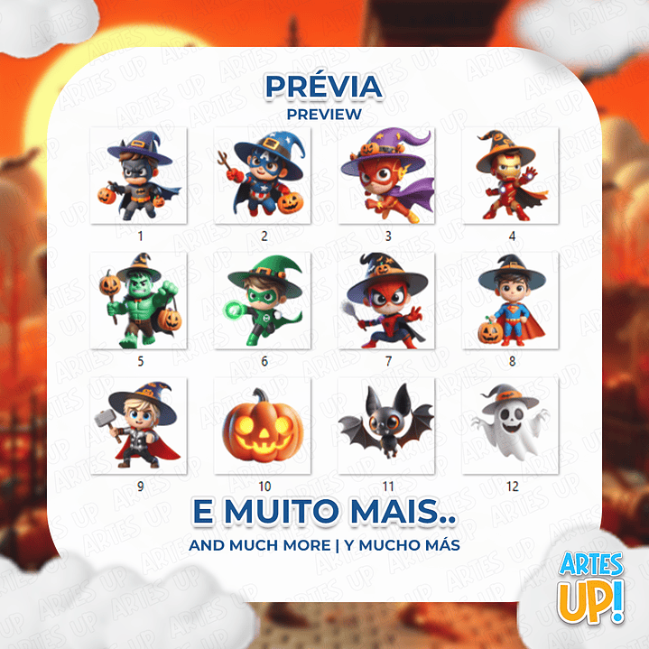 Kit Digital PNG Super Heróis Halloween Clipart 2