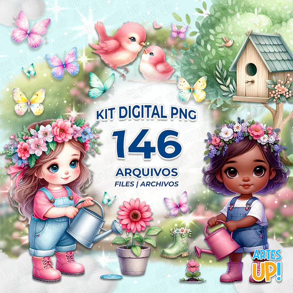 Kit Digital PNG Jardim Encantado e Borboletas Clipart 1