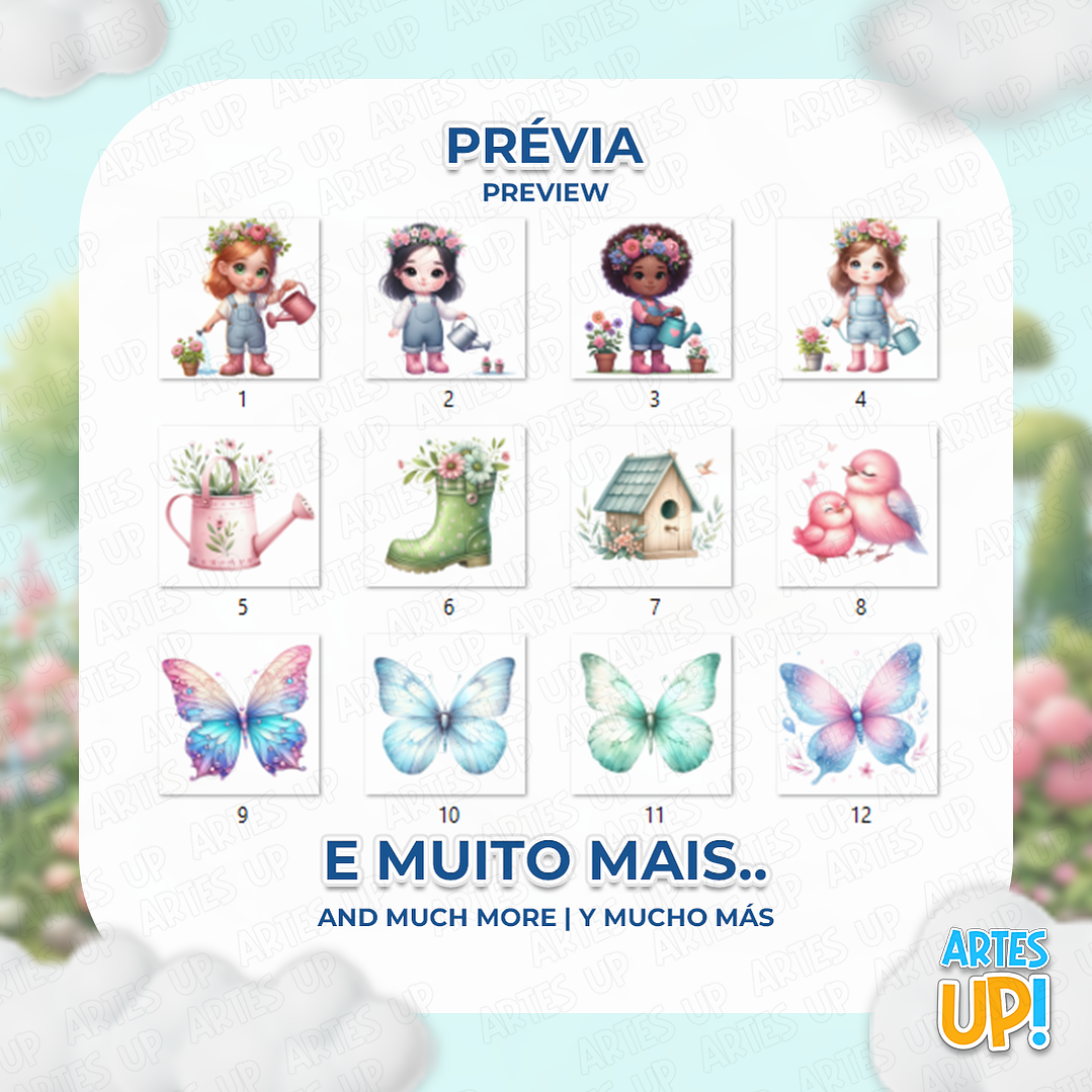 Kit Digital PNG Jardim Encantado e Borboletas Clipart 2