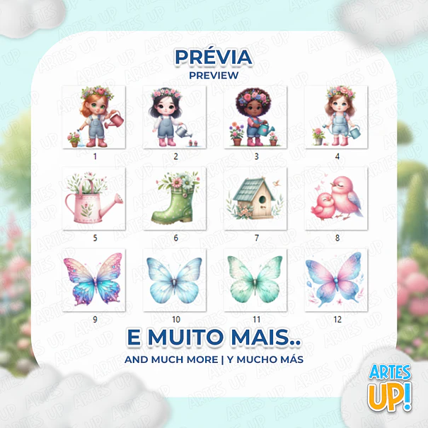 Kit Digital PNG Jardim Encantado e Borboletas Clipart 2