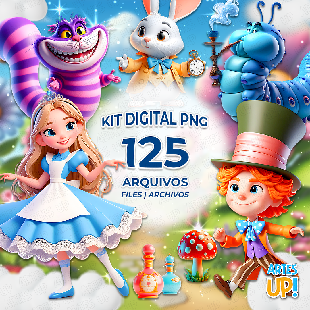 Kit Digital PNG Alice no País das Maravilhas Clipart 3D 1