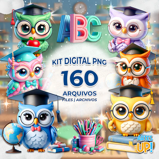 Kit Digital PNG Coruja Professor Clipart 1