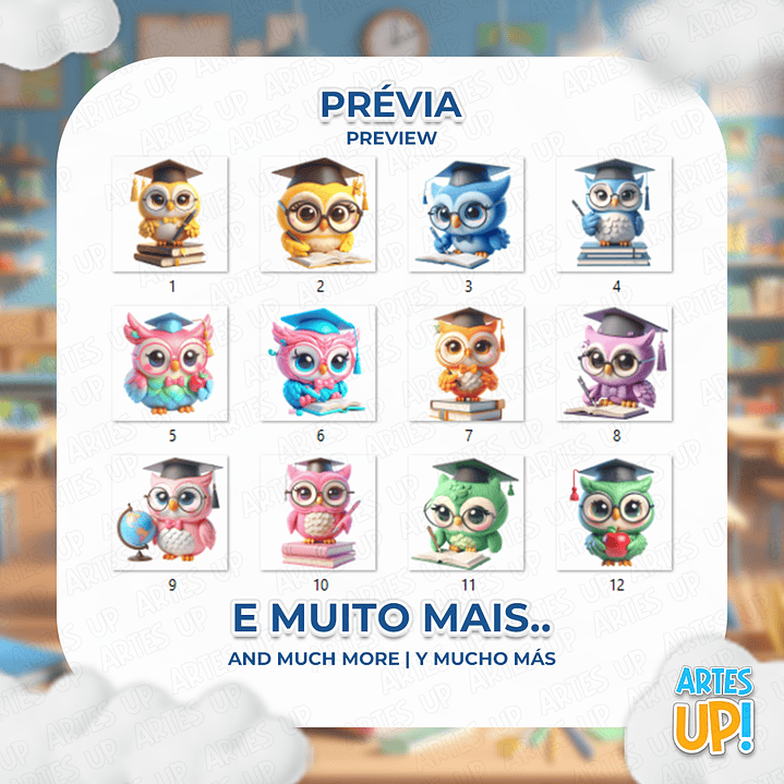 Kit Digital PNG Coruja Professor Clipart 2