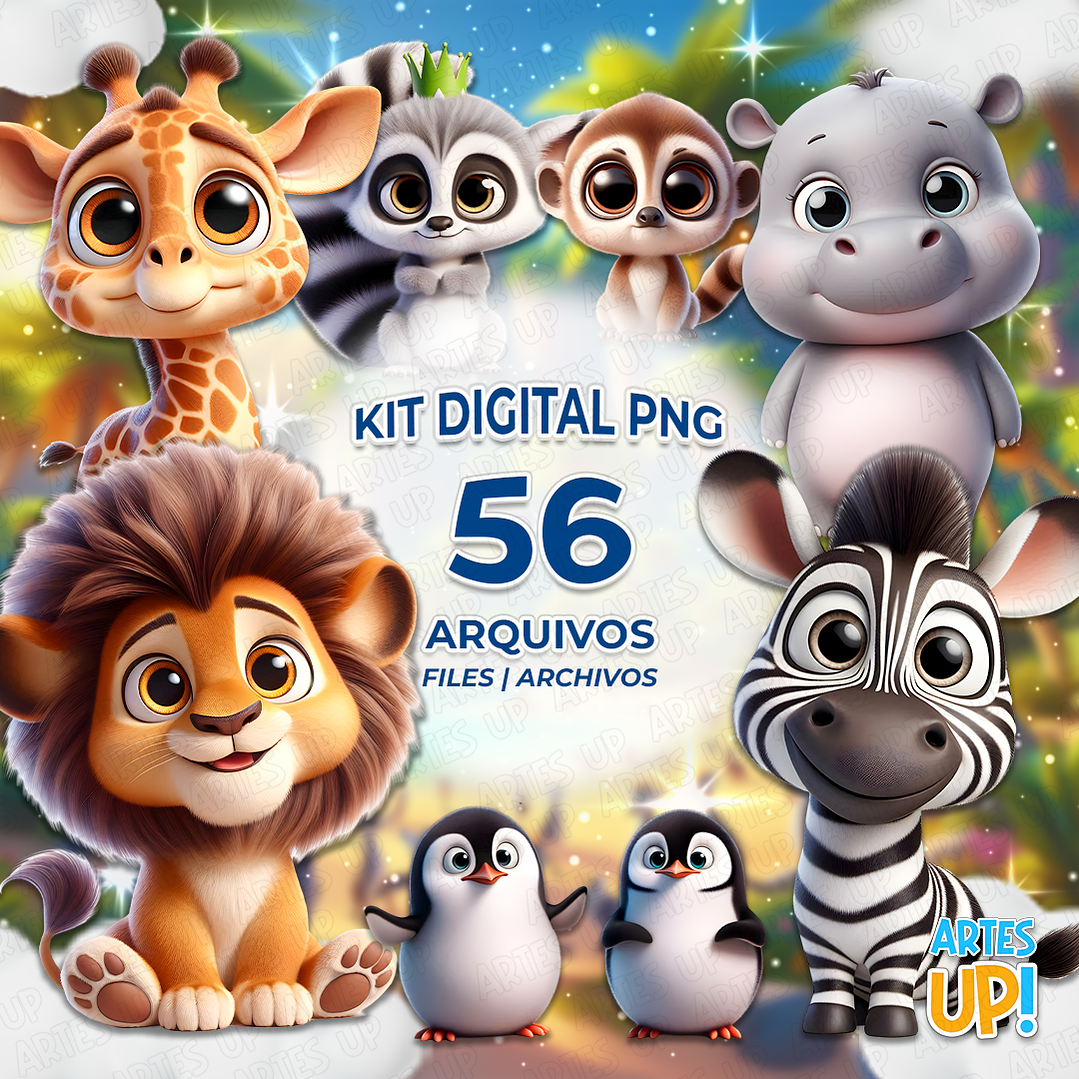 Kit Digital PNG Madagascar Clipart Cute 3D 1